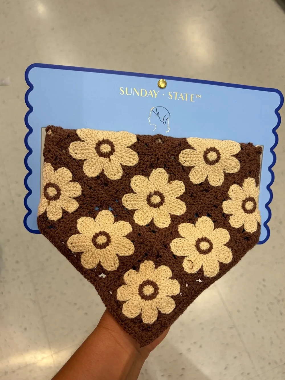 NWT ⚜️🤎⚜️ Sunday State Crochet Floral Head Scarf Bandana Knit Head Wrap
